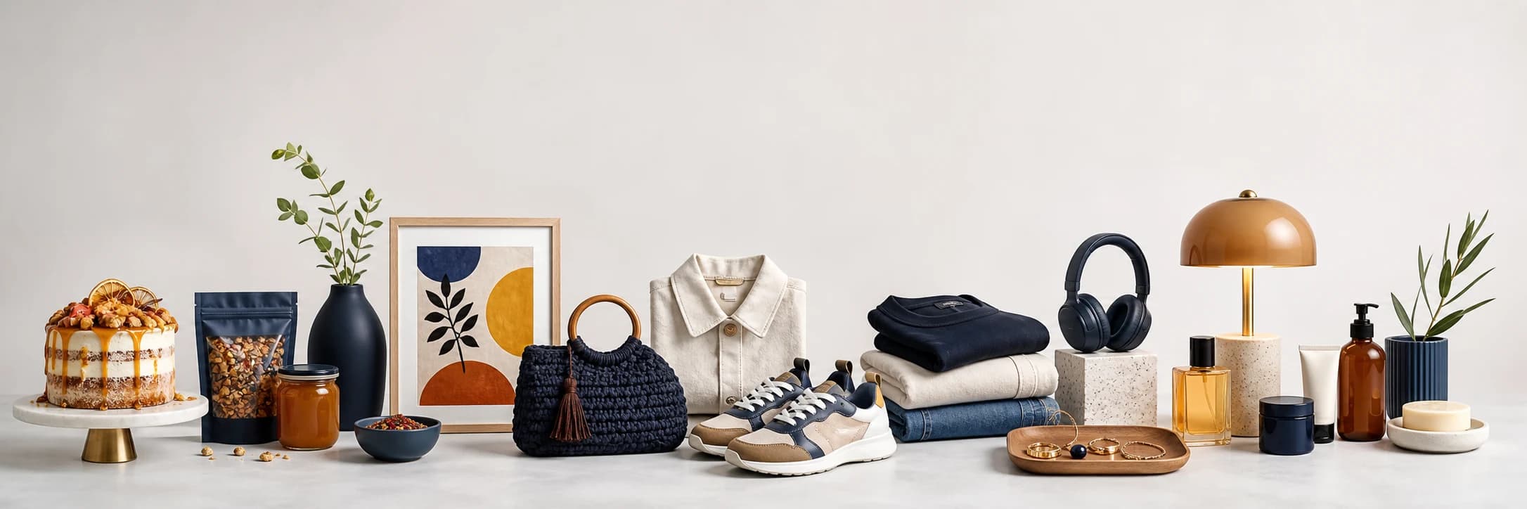 Products from bakers, artists, fashion, sneaker, technology, furniture, jewellery, fragrance, and personal-care sellers